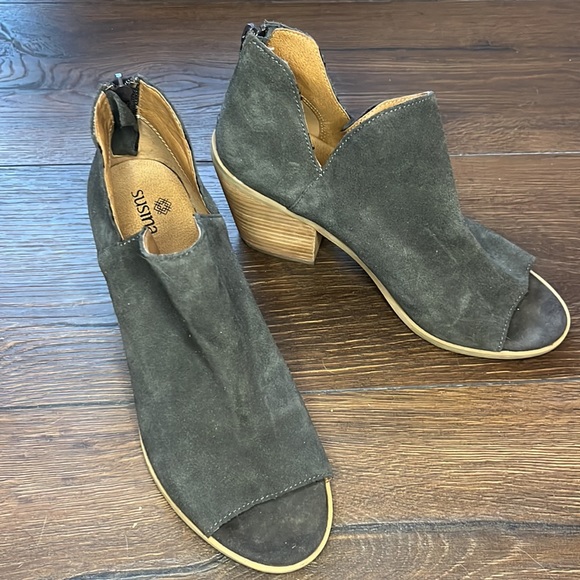 Susina Carina Black Suede Leather Open Toe Bootie Size 7 - Picture 6 of 6